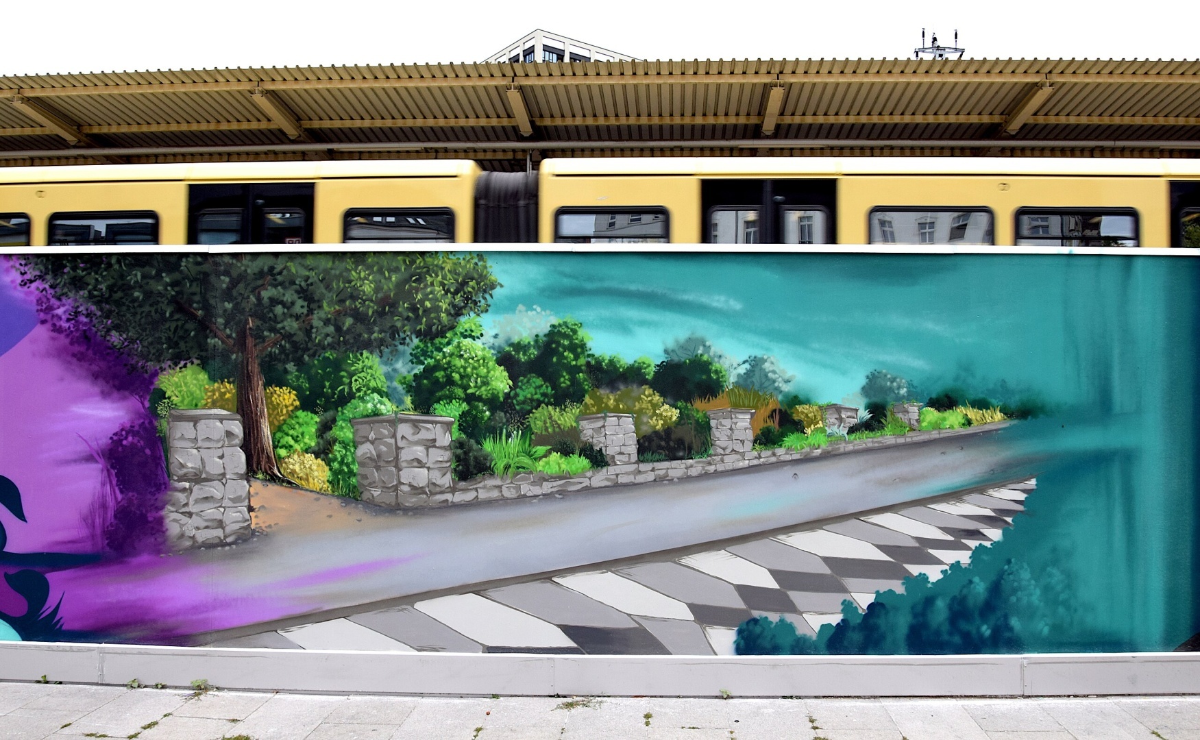 Part of the mural. Depicted is the park in Lichtenberg where Kurt Schneider was murdered.